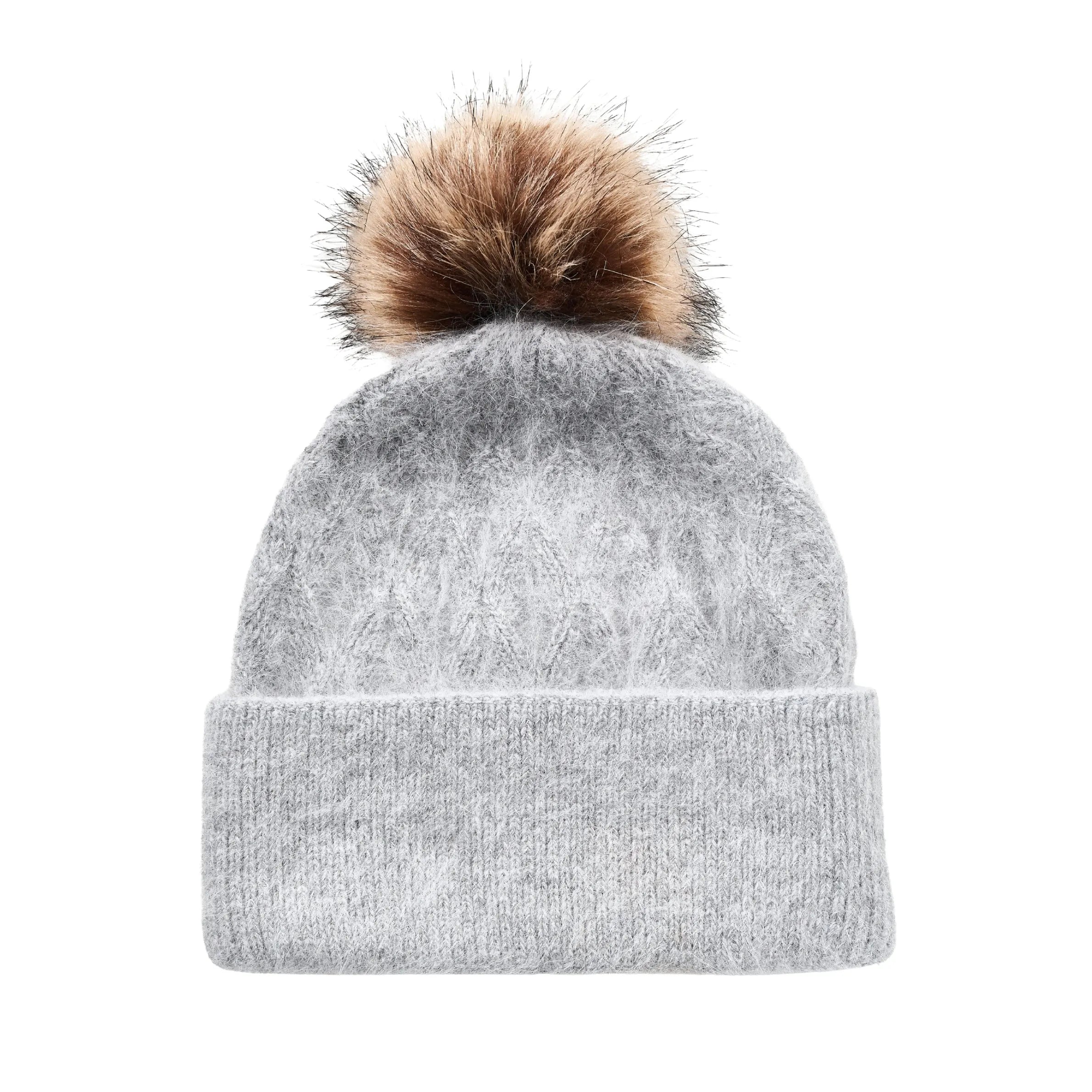 Buy Fluff Gray Pompom Beanie display picture 1