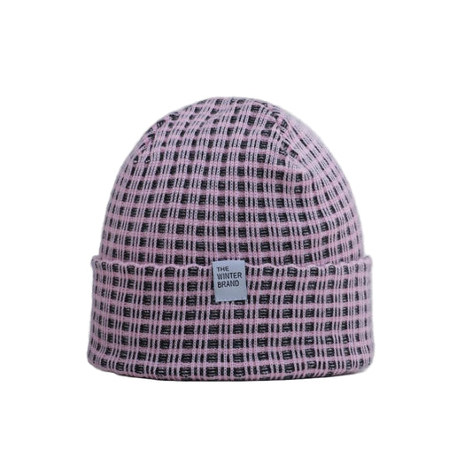 Nordic Checkered Pastel Pink and Black Beanie