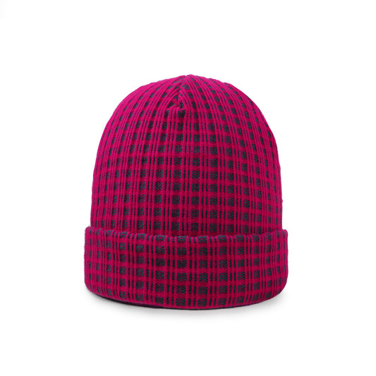 Nordic Checkered Fuchsia Pink and Green Beanie