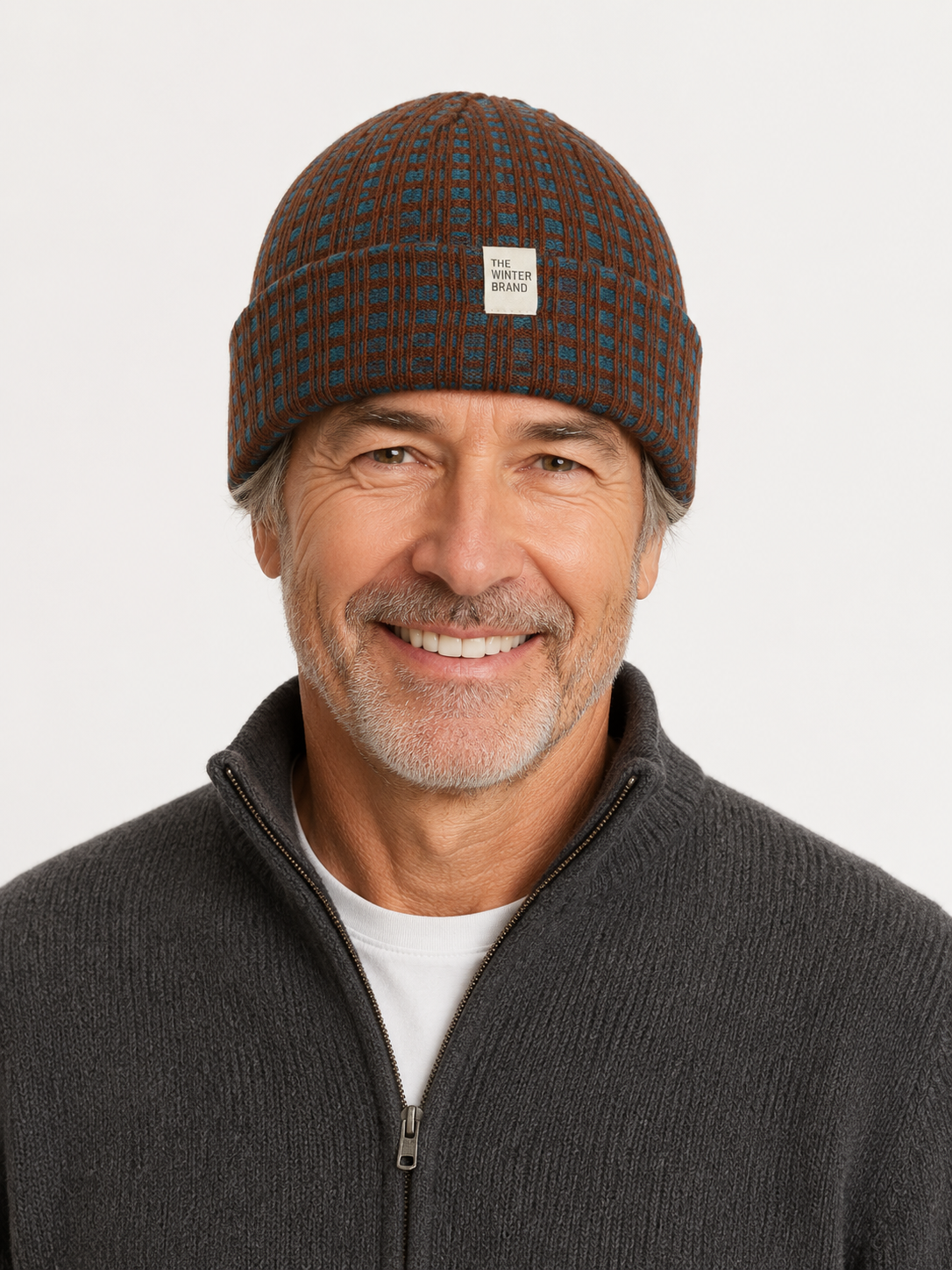 Nordic Checkered Brown and Green Beanie
