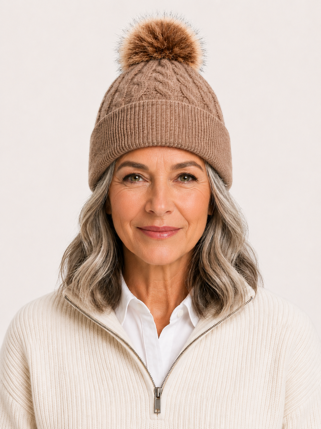 Fluff Tan Pompom Beanie
