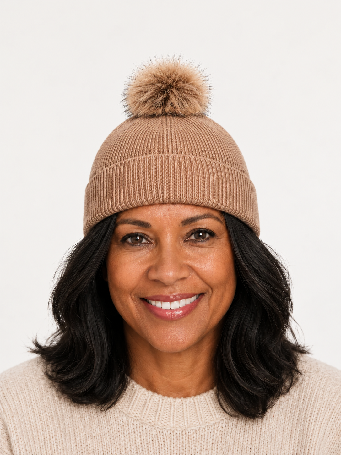 Flare Tan Wool Pompom Beanie