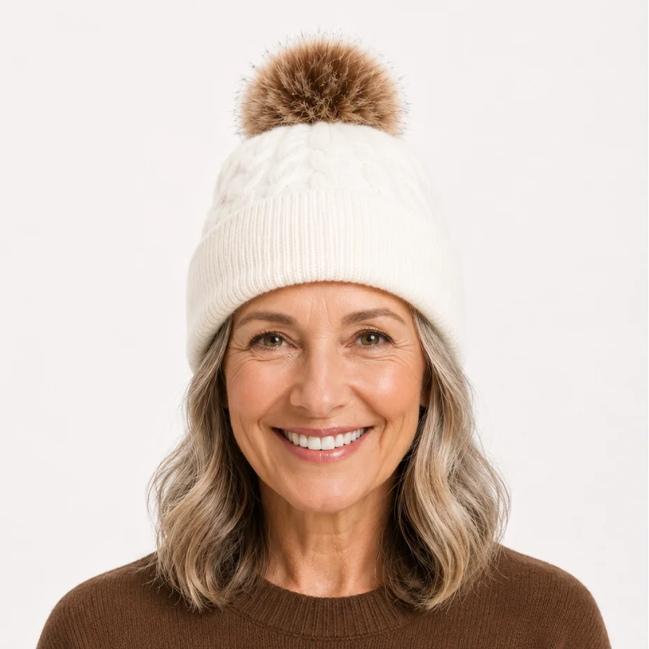 Fluff White Pompom Beanie