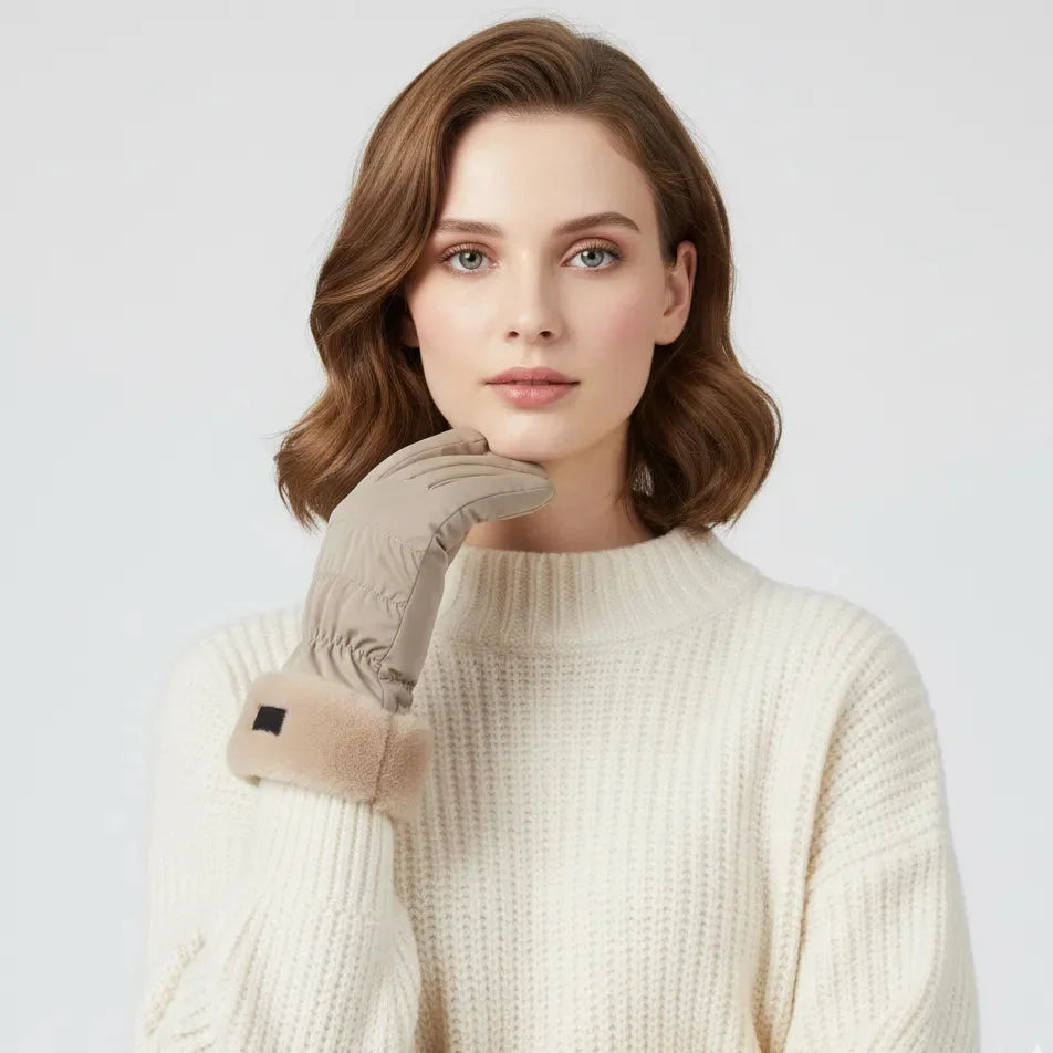 Gale Women Beige Waterproof Leather Gloves