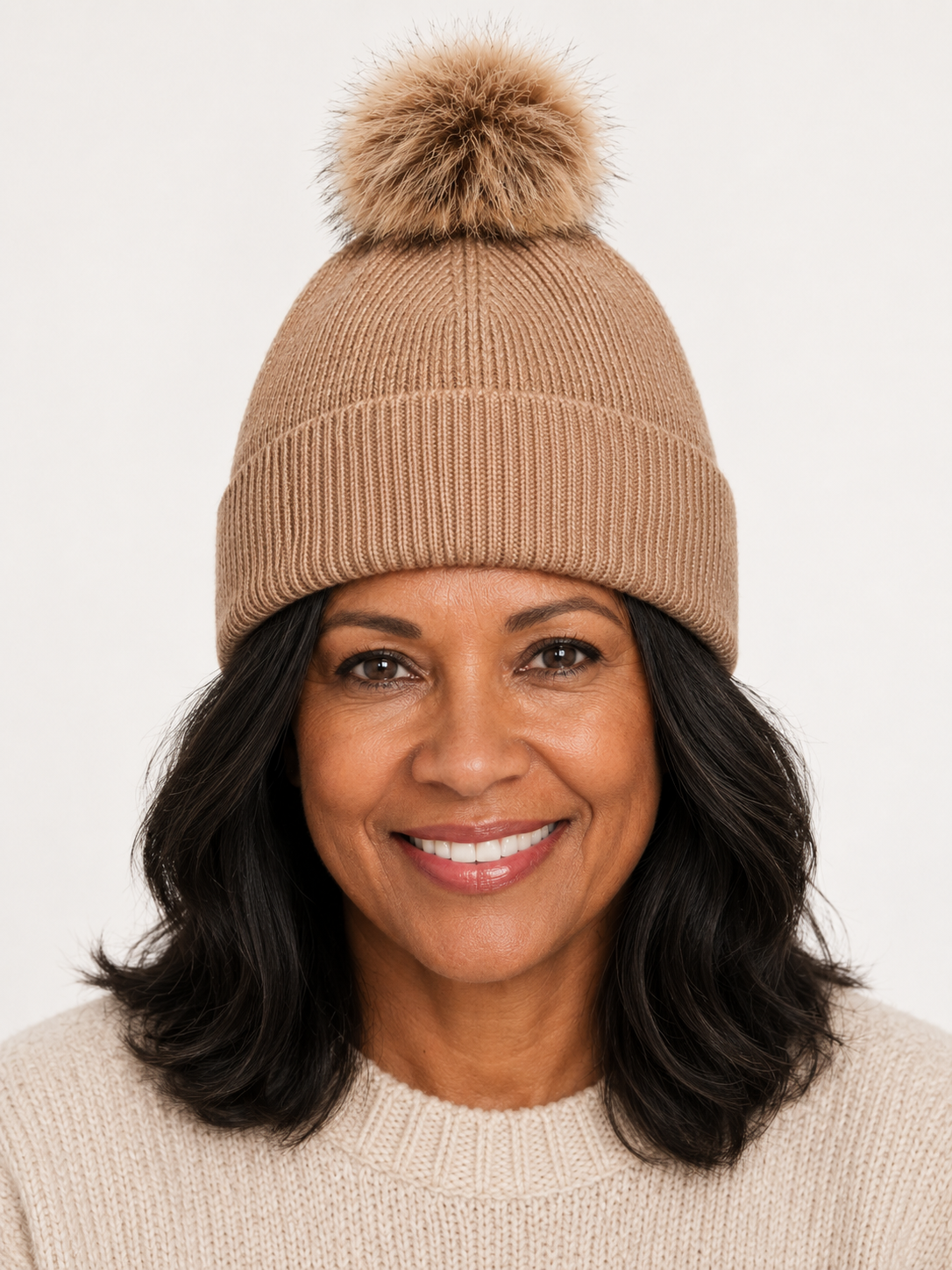 Flare Tan Wool Pompom Beanie