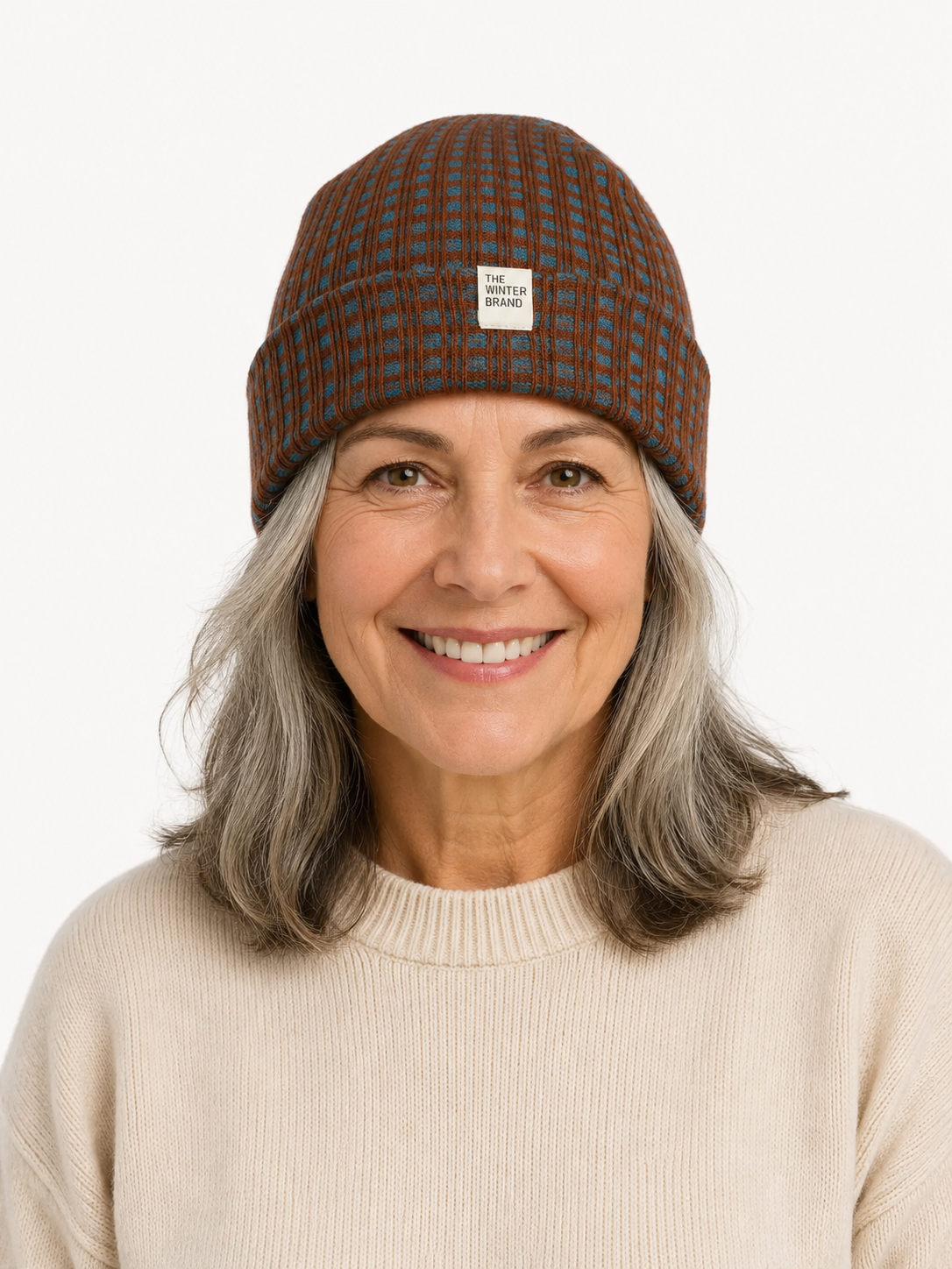 Nordic Checkered Brown and Green Beanie