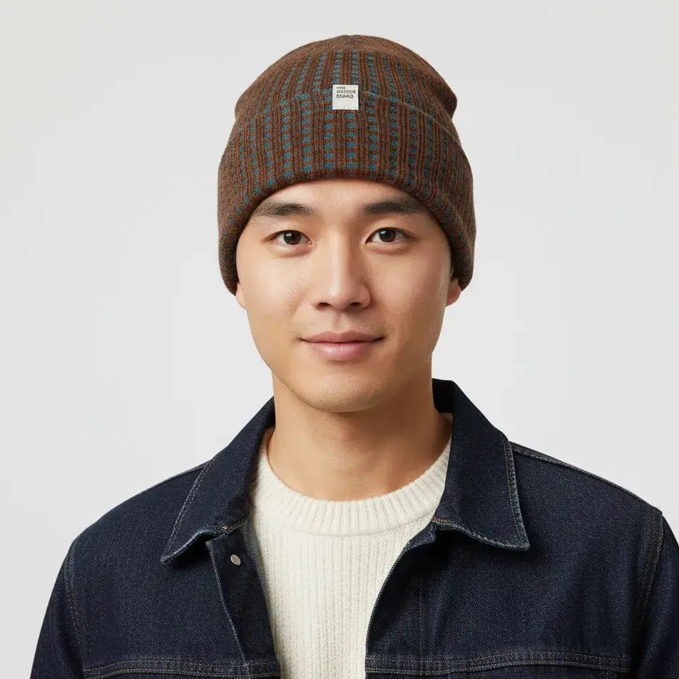 Nordic Checkered Brown and Green Beanie for boy